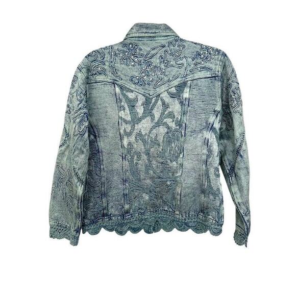 Vintage 90s Flashback Jacket Blue Embroidered Sequin Crochet Size Small Festival - Picture 5 of 8